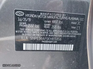 2019 Hyundai Sonata Sport with VIN 5NPE34AF5KH815856, listed as a IAAI auction lot 41687468 with 59,030 mi miles. Bid and sale history available at carsss.com. Image 9.