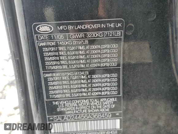 2006 Land Rover LR3 with VIN SALAD24456A368459, listed as a Copart auction lot 57700535 with 245,859 mi miles and Clean title. Bid and sale history available at DreamBid. Image 13.