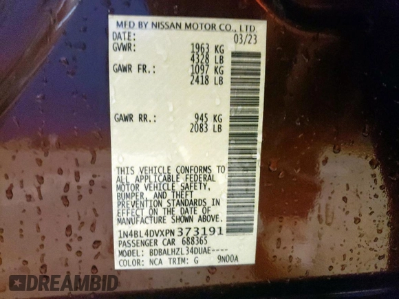 2023 Nissan Altima SV z VIN 1N4BL4DVXPN373191, wystawiony jako Copart lot #56411245 z przebiegiem 75 554 mil mil oraz Czysty tytuł • Clean title. Historia ofert i sprzedaży dostępna na DreamBid. Obrazek 13.