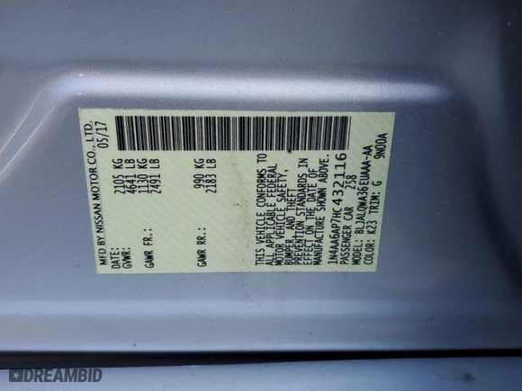 2017 Nissan Maxima Platinum with VIN 1N4AA6AP7HC432116, listed as a Copart auction lot 46874935 with 69,296 mi miles and Salvage Title. Bid and sale history available at carsss.com. Image 13.
