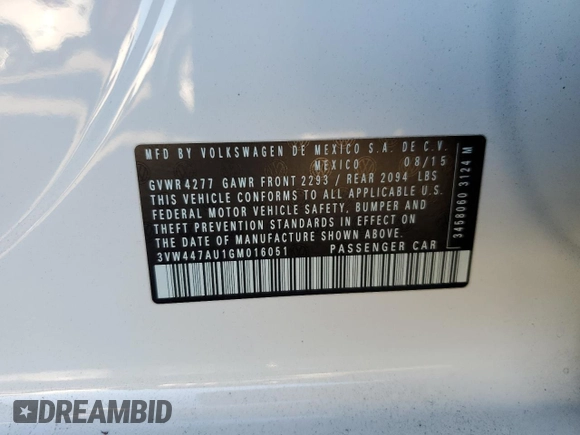 2016 Volkswagen Golf GTI Autobahn w/Performance Pkg with VIN 3VW447AU1GM016051, listed as a Copart auction lot 88170745 with 54,414 mi miles and Salvage Title. Bid and sale history available at carsss.com. Image 12.
