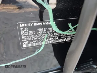 2020 BMW M8 with VIN WBSGV0C06LCD99264, listed as a IAAI auction lot 40276722 with 38,039 mi miles. Bid and sale history available at carsss.com. Image 9.