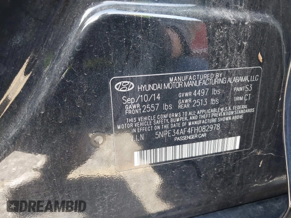 2015 Hyundai Sonata Limited with VIN 5NPE34AF4FH082978, listed as a IAAI auction lot 40717431 with 84,870 mi miles and . Bid and sale history available at carsss.com. Image 9.