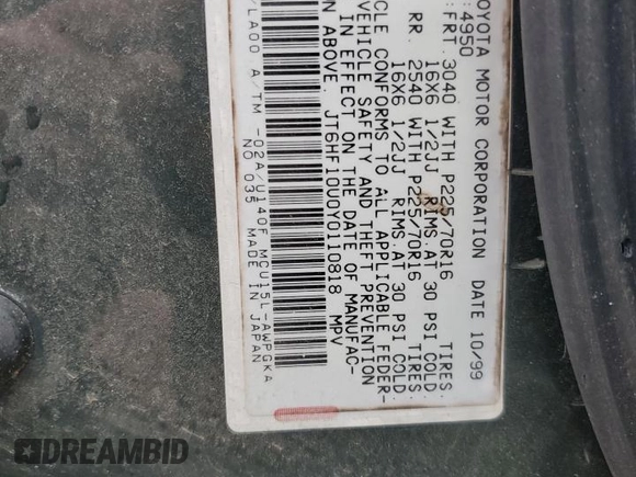1999 Lexus RX 300 Luxury SUV with VIN JT6HF10U6X0088127, listed as a Copart auction lot 43950965 with 189,607 mi miles and Salvage Title. Bid and sale history available at carsss.com. Image 15.
