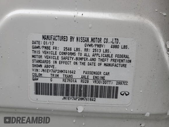2017 Infiniti Q50 Premium with VIN JN1EV7AP2HM741642, listed as a Copart auction lot 49171665 with 90,501 mi miles and Salvage Title. Bid and sale history available at DreamBid. Image 15.