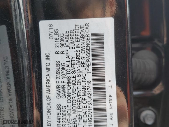 2018 Honda Accord Sedan Sport 1.5T with VIN 1HGCV1F37JA217418, listed as a Copart auction lot 46510505 with 92,022 mi miles and Salvage Title. Bid and sale history available at carsss.com. Image 12.