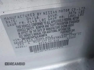 2018 Nissan Sentra SV with VIN 3N1AB7AP3JL644974, listed as a IAAI auction lot 41244714 with 90,458 mi miles and . Bid and sale history available at carsss.com. Image 9.