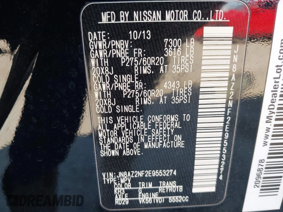 2014 Infiniti QX80 z VIN JN8AZ2NF2E9553274, wystawiony jako IAAI lot #41964242 z przebiegiem 95 667 mil mil oraz . Historia ofert i sprzedaży dostępna na DreamBid. Obrazek 9.