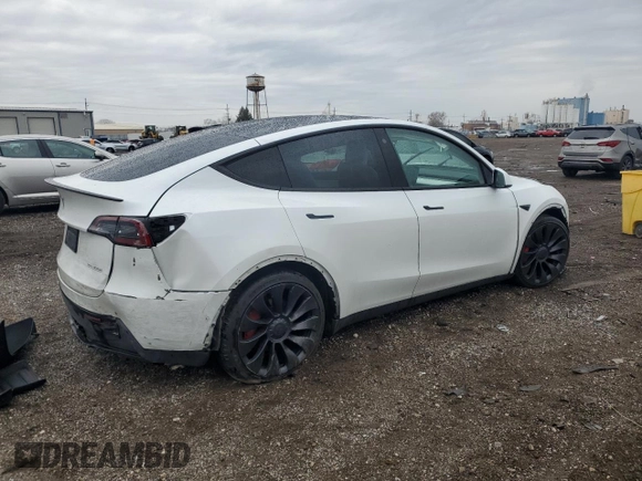 2022 Tesla Model Y Performance with VIN 7SAYGDEF1NF403693, listed as a Copart auction lot 53575845 with 34,302 mi miles and Salvage title. Bid and sale history available at DreamBid. Image 3.