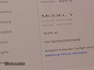 2023 Tesla Model Y Long Range with VIN 7SAYGDEE3PA114256, listed as a IAAI auction lot 42158307 with 19,975 mi miles and . Bid and sale history available at DreamBid. Image 14.