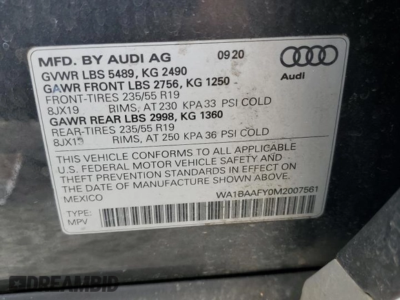2021 Audi Q5 Premium Plus с VIN WA1BAAFY0M2007561, выставлен на аукционе Copart как лот 58225755 с пробегом 96 186 миль миль и Списание • Salvage title. История ставок и продаж доступна на DreamBid. Изображение 13.