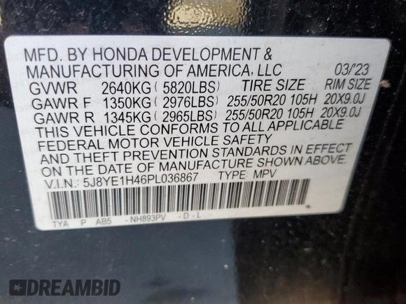 2023 Acura MDX w/Technology Package with VIN 5J8YE1H46PL036867, listed as a Copart auction lot 48524485 with 20,910 mi miles and Salvage Title. Bid and sale history available at carsss.com. Image 13.