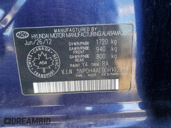 2013 Hyundai Elantra Limited z VIN 5NPDH4AE0DH192959, wystawiony jako Copart lot #75584194 z przebiegiem 192 233 mil mil oraz Szkoda całkowita • Salvage title. Historia ofert i sprzedaży dostępna na DreamBid. Obrazek 13.