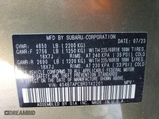 2024 Subaru Outback Touring with VIN 4S4BTAPC9R3142201, listed as a Copart auction lot 89258685 with 22,700 mi miles and Salvage Title. Bid and sale history available at carsss.com. Image 15.