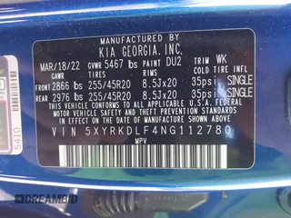 2022 Kia Sorento SX z VIN 5XYRKDLF4NG112780, wystawiony jako IAAI lot #41856274 z przebiegiem 27 415 mil mil oraz . Historia ofert i sprzedaży dostępna na DreamBid. Obrazek 9.
