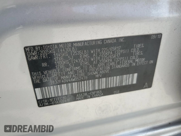 2010 Toyota RAV4 z VIN 2T3ZF4DV4AW052439, wystawiony jako Copart lot #62685155 z przebiegiem 93 851 mil mil oraz Szkoda całkowita • Salvage title. Historia ofert i sprzedaży dostępna na DreamBid. Obrazek 13.