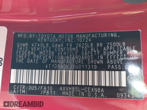 2025 Toyota Camry LE с VIN 4T1DBADK3SU011319, выставлен на аукционе IAAI как лот 41430879 с пробегом 2 366 миль миль и . История ставок и продаж доступна на DreamBid. Изображение 9.