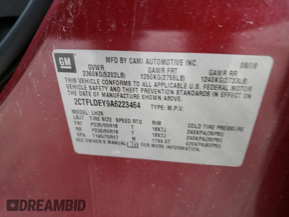 2010 GMC Terrain SLE-2 with VIN 2CTFLDEY9A6223464, listed as a Copart auction lot 74579534 with 122,271 mi miles and Clean Title. Bid and sale history available at carsss.com. Image 13.
