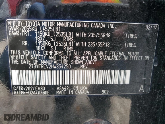 2017 Toyota RAV4 Limited with VIN 2T3YFREV2HW354250, listed as a Copart auction lot 44757215 with 110,221 mi miles and Salvage Title. Bid and sale history available at carsss.com. Image 13.