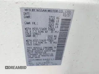 2017 Nissan Pathfinder S with VIN 5N1DR2MM6HC660212, listed as a IAAI auction lot 41905628 with 123,669 mi miles and . Bid and sale history available at DreamBid. Image 9.