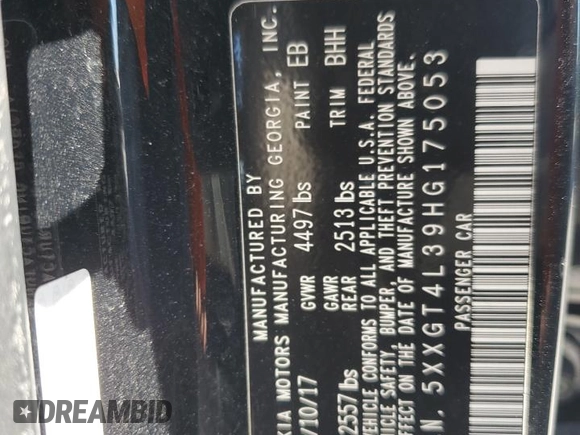 2017 Kia Optima LX with VIN 5XXGT4L39HG175053, listed as a Copart auction lot 57954765 with 92,867 mi miles and Salvage title. Bid and sale history available at DreamBid. Image 12.