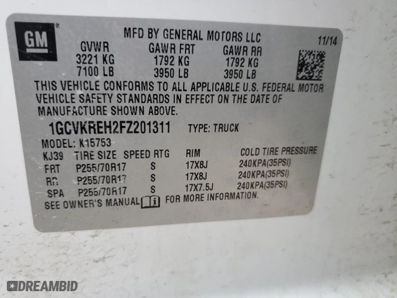 2015 Chevrolet Silverado 1500 LT with VIN 1GCVKREH2FZ201311, listed as a Copart auction lot 48231155 with 160,051 mi miles and Salvage Title. Bid and sale history available at carsss.com. Image 12.