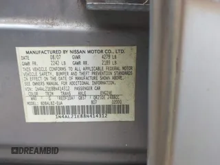 2008 Nissan Altima SL with VIN 1N4AL21E88N414312, listed as a IAAI auction lot 41819202 with Not Provided miles and . Bid and sale history available at DreamBid. Image 9.