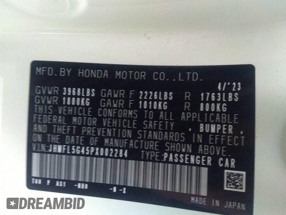 2023 Honda Civic Type R z VIN JHMFL5G45PX002284, wystawiony jako IAAI lot #38295791 z przebiegiem 3 303 mil mil oraz . Historia ofert i sprzedaży dostępna na DreamBid. Obrazek 9.