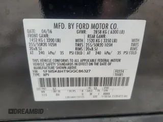 2016 Ford Explorer Platinum with VIN 1FM5K8HT9GGC86327, listed as a Copart auction lot 49594305 with 285,992 mi miles and Salvage Title. Bid and sale history available at DreamBid. Image 15.