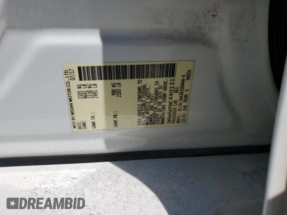 2017 Nissan Maxima SL with VIN 1N4AA6APXHC440131, listed as a Copart auction lot 61778855 with 109,124 mi miles and Salvage title. Bid and sale history available at DreamBid. Image 12.