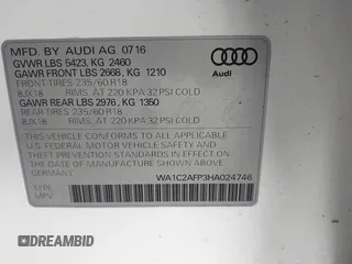 2017 Audi Q5 Premium with VIN WA1C2AFP3HA024746, listed as a IAAI auction lot 41063170 with 96,815 mi miles. Bid and sale history available at carsss.com. Image 9.