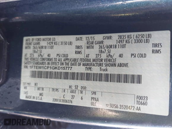 2016 Ford F-150 XL with VIN 1FTEW1CP1GKD15777, listed as a IAAI auction lot 41655022 with 140,534 mi miles and . Bid and sale history available at carsss.com. Image 9.