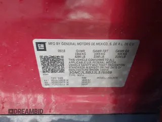 2018 Chevrolet Trax LT with VIN 3GNCJLSB2JL375569, listed as a IAAI auction lot 41377630 with 98,238 mi miles. Bid and sale history available at carsss.com. Image 9.
