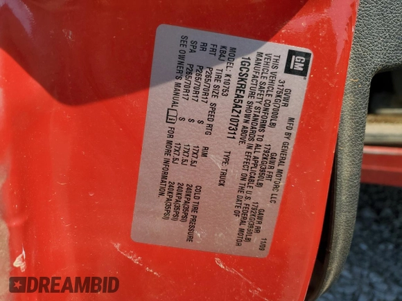 2010 Chevrolet Silverado 1500 LS with VIN 1GCSKREA5AZ107311, listed as a Copart auction lot 50485935 with Not Provided miles and Salvage Title. Bid and sale history available at DreamBid. Image 13.