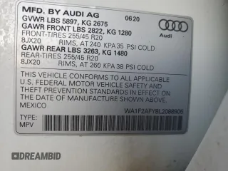 2020 Audi Q5 S line Prestige with VIN WA1F2AFY8L2088905, listed as a Copart auction lot 86756334 with 38,605 mi miles and Salvage Title. Bid and sale history available at carsss.com. Image 14.