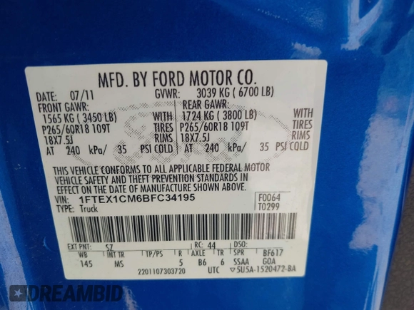 2011 Ford F-150 XL z VIN 1FTEX1CM6BFC34195, wystawiony jako IAAI lot #42559795 z przebiegiem 204 001 mil mil oraz . Historia ofert i sprzedaży dostępna na DreamBid. Obrazek 9.