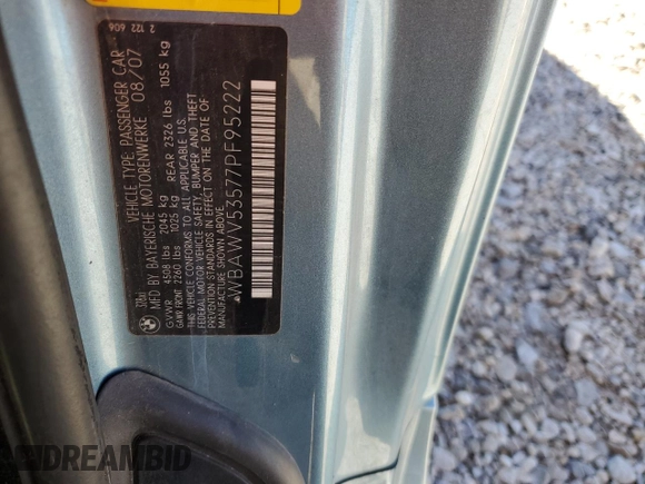 2007 BMW 3 Series 328xi with VIN WBAWV53577PF95222, listed as a Copart auction lot 73176344 with 162,683 mi miles and Salvage title. Bid and sale history available at DreamBid. Image 12.