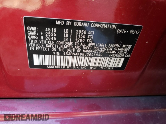 2018 Subaru Legacy Limited with VIN 4S3BNAK68J3006839, listed as a Copart auction lot 44328584 with 48,724 mi miles. Bid and sale history available at carsss.com. Image 14.