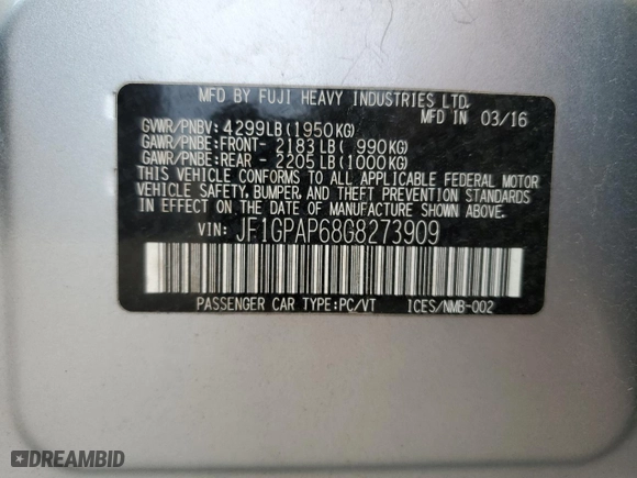 2016 Subaru Impreza Wagon 2.0i Sport Premium with VIN JF1GPAP68G8273909, listed as a Copart auction lot 49871225 with 18,661 mi miles and Salvage Title. Bid and sale history available at carsss.com. Image 13.