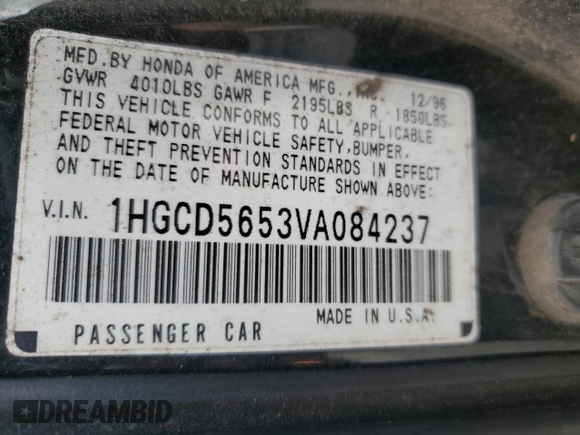 1997 Honda Accord EX with VIN 1HGCD5653VA084237, listed as a Copart auction lot 47299185 with 227,906 mi miles and Salvage Title. Bid and sale history available at DreamBid. Image 12.
