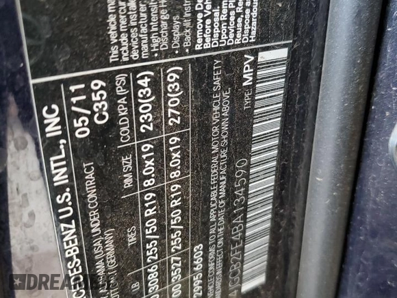 2011 Mercedes-Benz R 350 with VIN 4JGCB2FE4BA134590, listed as a Copart auction lot 61675805 with 263,118 mi miles and Salvage title. Bid and sale history available at DreamBid. Image 13.
