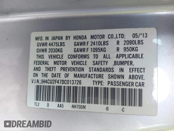 2013 Acura TSX z VIN JH4CU2F47DC013726, wystawiony jako IAAI lot #42234795 z przebiegiem 150 699 mil mil oraz . Historia ofert i sprzedaży dostępna na DreamBid. Obrazek 9.