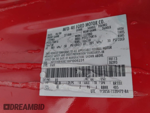 2008 Ford Ranger XL with VIN 1FTYR15E18PB08231, listed as a IAAI auction lot 41613447 with Not Provided miles and . Bid and sale history available at DreamBid. Image 9.