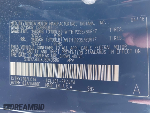 2018 Toyota Sienna XLE Auto Access Seat с VIN 5TDYZ3DCXJS943686, выставлен на аукционе IAAI как лот 42235842 с пробегом 114 833 миль миль и . История ставок и продаж доступна на DreamBid. Изображение 9.