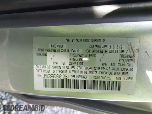 2008 Mazda 5 Grand Touring with VIN JM1CR293280317981, listed as a IAAI auction lot 41732757 with 238,373 mi miles and . Bid and sale history available at carsss.com. Image 9.