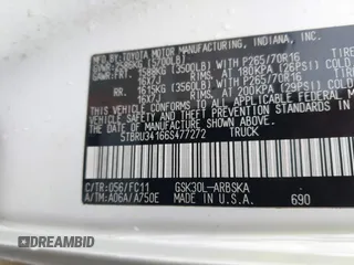 2006 Toyota Tundra SR5 with VIN 5TBRU34166S477272, listed as a IAAI auction lot 41608321 with Not Provided miles and . Bid and sale history available at carsss.com. Image 9.