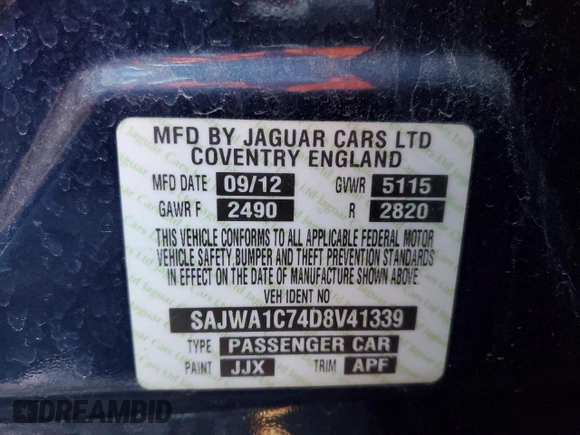 2013 Jaguar XJ с VIN SAJWA1C74D8V41339, выставлен на аукционе Copart как лот 46274345 с пробегом 135 993 миль миль и Чистый • Clean title. История ставок и продаж доступна на DreamBid. Изображение 12.