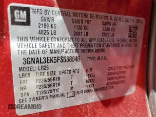 2015 Chevrolet Captiva Sport LT with VIN 3GNAL3EK5FS538046, listed as a Copart auction lot 52379705 with 67,774 mi miles and Clean Title. Bid and sale history available at DreamBid. Image 15.