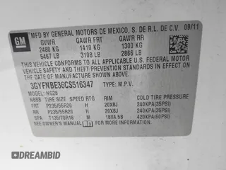 2012 Cadillac SRX Performance Collection with VIN 3GYFNBE36CS516347, listed as a IAAI auction lot 42530980 with 134,401 mi miles and . Bid and sale history available at DreamBid. Image 9.