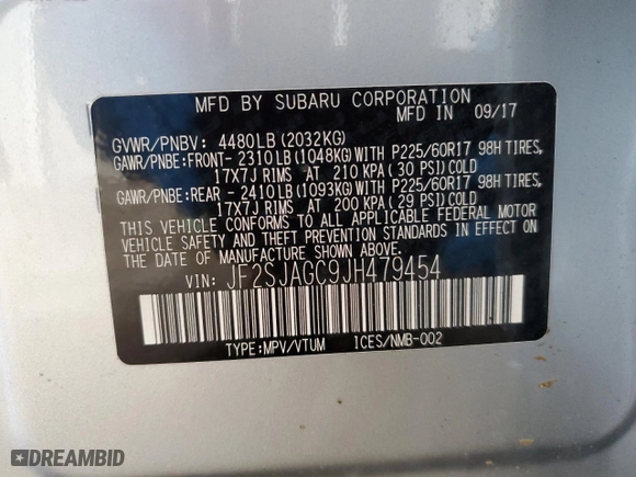 2018 Subaru Forester Premium with VIN JF2SJAGC9JH479454, listed as a Copart auction lot 53304035 with 40,621 mi miles and Salvage Title. Bid and sale history available at carsss.com. Image 12.